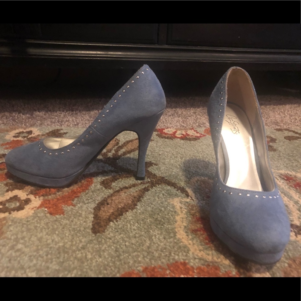 Blue suede heels